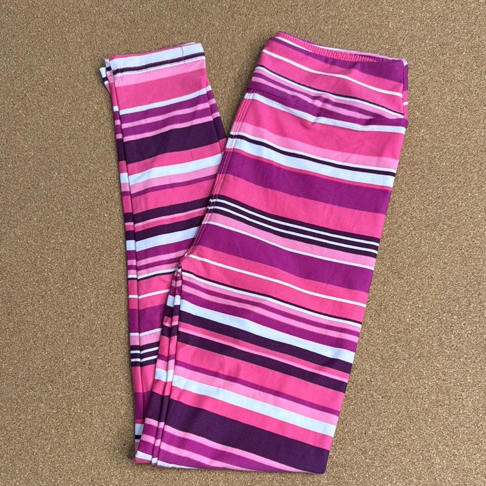 LuLaRoe Pink and Purple Striped Leggings L/XL